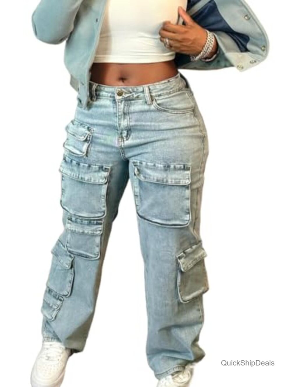 Women's Y2K Baggy Cargo Jeans Wide Leg High Rise Denim Pants